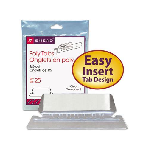 Poly Index Tabs And Inserts For Hanging File Folders, 1-5-cut Tabs, White-clear, 2.25" Wide, 25-pack