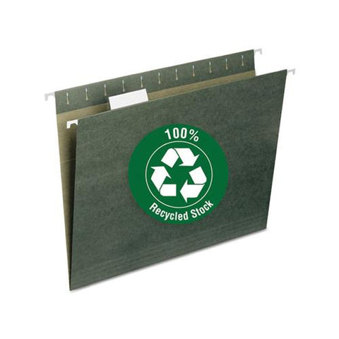 100% Recycled Hanging File Folders, Letter Size, 1-5-cut Tab, Standard Green, 25-box