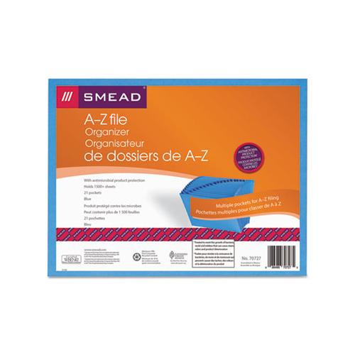 Open Top A-z Expanding File W- Antimicrobial Product Protection, 21 Sections, 1-21-cut Tab, Letter Size, Blue