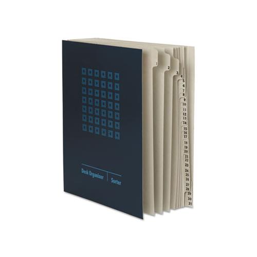 Deluxe Expandable Indexed Desk File-sorter, 31 Dividers, Dates, Letter-size, Dark Blue Cover