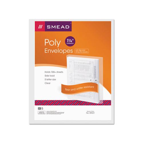 Poly String & Button Interoffice Envelopes, String & Button Closure, 9.75 X 11.63, Clear, 5-pack