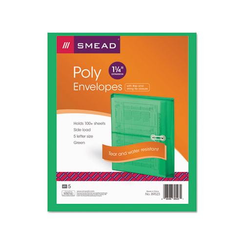 Poly String & Button Interoffice Envelopes, String & Button Closure, 9.75 X 11.63, Transparent Green, 5-pack