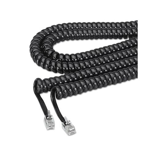 Coiled Phone Cord, Plug-plug, 25 Ft., Black