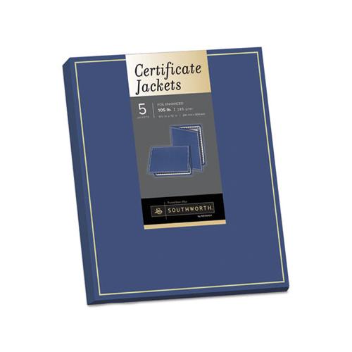 Certificate Jacket, Navy-gold Border, Felt, 88lb Stock, 12 X 9 1-2, 5-pack