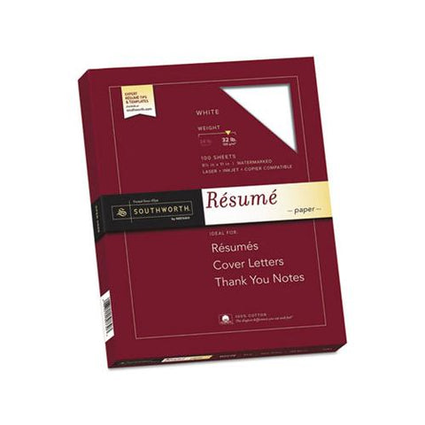 100% Cotton Resume Paper, 95 Bright, 32 Lb, 8.5 X 11, White, 100-pack