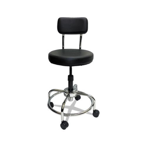 Lab And Healthcare Stool, 27" Seat Height, Supports Up To 300 Lbs., Black Seat-black Back, Chrome Base