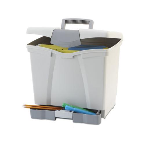Portable File Box With Drawer, Letter Files, 14" X 11.25" X 14.5", Black