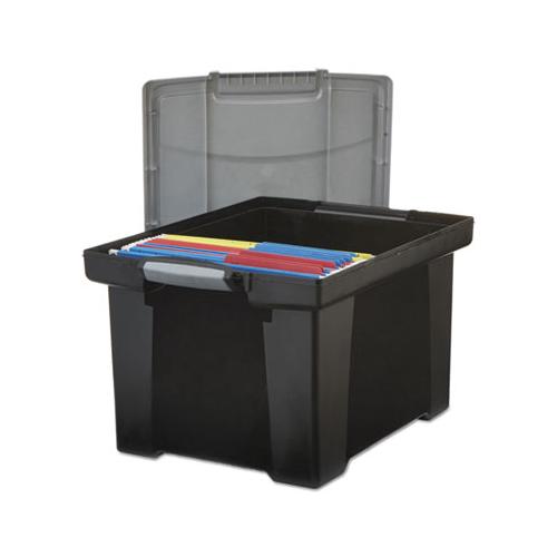 Portable File Tote With Locking Handles, Letter-legal Files, 18.5" X 14.25" X 10.88", Black-silver