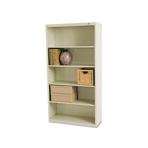 Metal Bookcase, Five-shelf, 34-1-2w X 13-1-2d X 66h, Putty