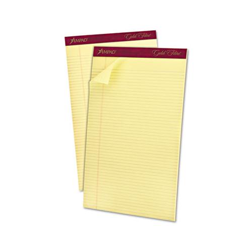 Gold Fibre Writing Pads, Narrow Rule, 8.5 X 14, Canary, 50 Sheets, Dozen