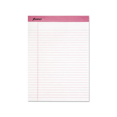 Pink Writing Pads, Wide-legal Rule, 8.5 X 11, White, 50 Sheets, 6-pack