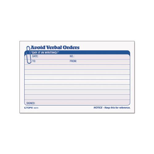 Avoid Verbal Orders Manifold Book, 6 1-4 X 4 1-4, 2-part Carbonless, 50 Sets-bk