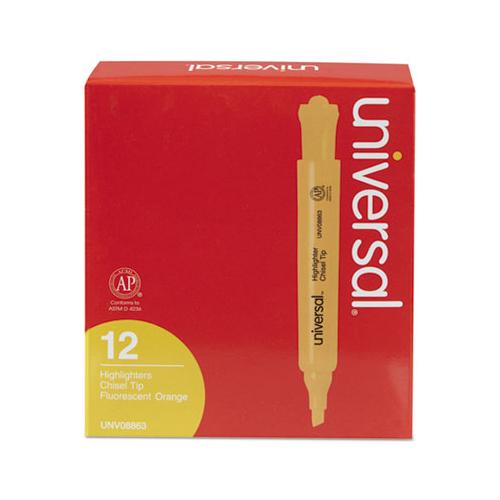 Desk Highlighters, Chisel Tip, Fluorescent Orange, Dozen