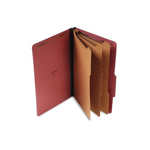 Eight-section Pressboard Classification Folders, 3 Dividers, Legal Size, Red, 10-box