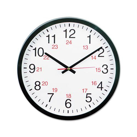 24-hour Round Wall Clock, 12.63" Overall Diameter, Black Case, 1 Aa (sold Separately)