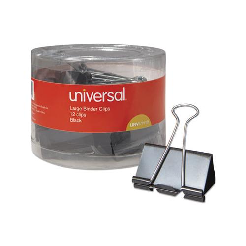 Binder Clips In Dispenser Tub, Large, Black-silver, 12-pack