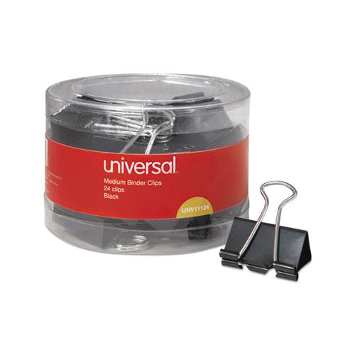 Binder Clips In Dispenser Tub, Medium, Black-silver, 24-pack