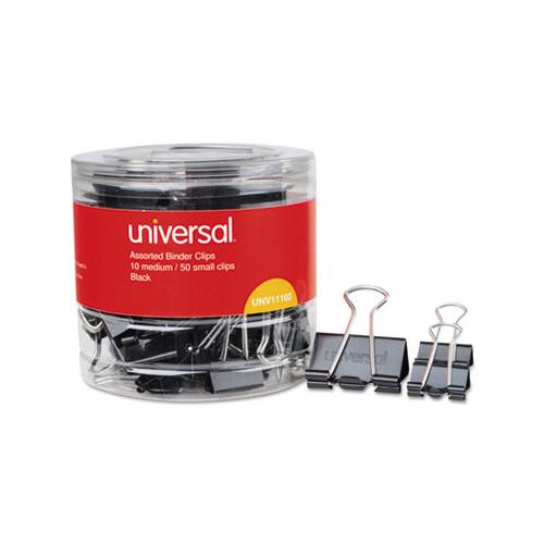 Binder Clips In Dispenser Tub, Assorted Sizes, Black-silver, 60-pack