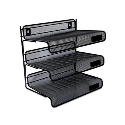 Deluxe Mesh Three-tier Desk Shelf, 3 Sections, Letter Size Files, 13.25" X 9.25" X 12.38", Black