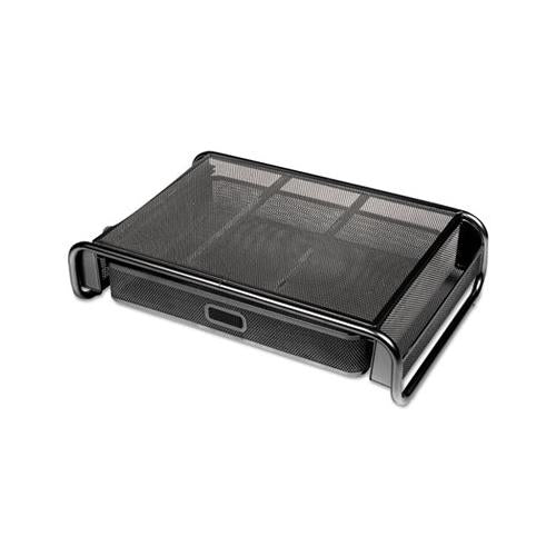 Metal Mesh Desktop Monitor Stand With Drawer, 18 X 11 3-4 X 5 1-8, Black