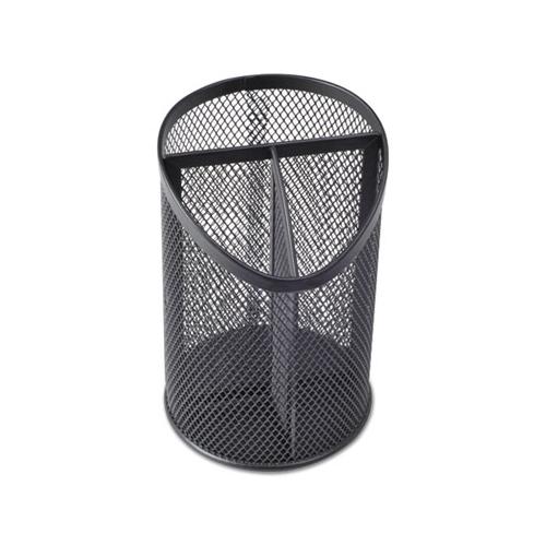 Metal Mesh 3-compartment Pencil Cup, 4 1-8" Dia, 6"h, Black