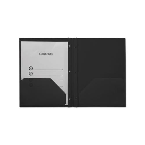 Plastic Twin-pocket Report Covers With 3 Fasteners, 100 Sheets, Black, 10-pk