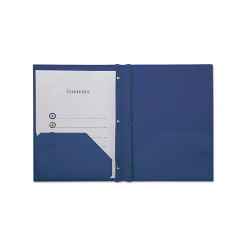 Plastic Twin-pocket Report Covers With 3 Fasteners, 100 Sheets,royalblue, 10-pk