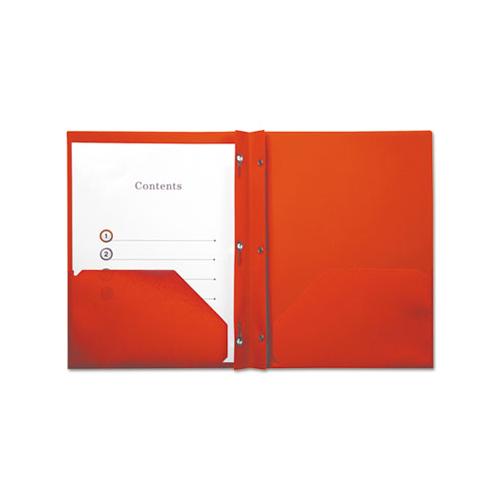 Plastic Twin-pocket Report Covers With 3 Fasteners, 100 Sheets, Red, 10-pk