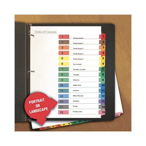 Deluxe Table Of Contents Dividers For Printers, 15-tab, 1 To 15; Table Of Contents, 11 X 8.5, White, 6 Sets