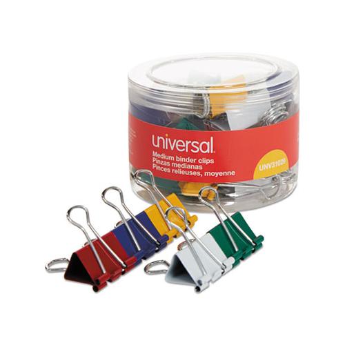Binder Clips In Dispenser Tub, Medium, Assorted Colors, 24-pack