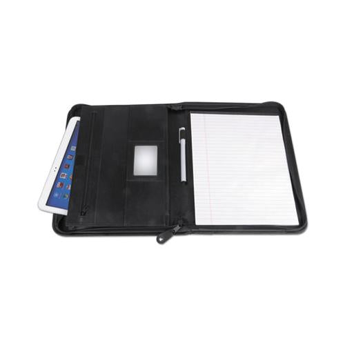 Leather Textured Zippered Padfolio With Tablet Pocket, 10 3-4 X 13 1-8, Black