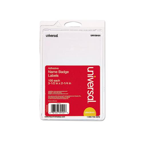 Plain Self-adhesive Name Badges, 3 1-2 X 2 1-4, White, 100-pack
