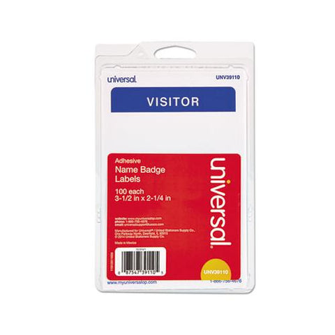 "visitor" Self-adhesive Name Badges, 3 1-2 X 2 1-4, White-blue, 100-pack