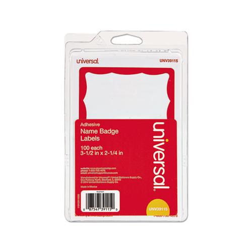 Border-style Self-adhesive Name Badges, 3 1-2 X 2 1-4, White-red, 100-pack