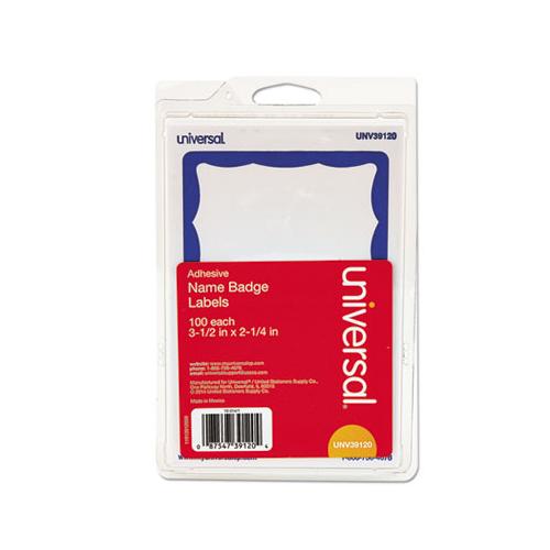 Border-style Self-adhesive Name Badges, 3 1-2 X 2 1-4, White-blue, 100-pack