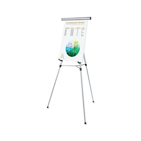 3-leg Telescoping Easel With Pad Retainer, Adjusts 34" To 64", Aluminum, Silver