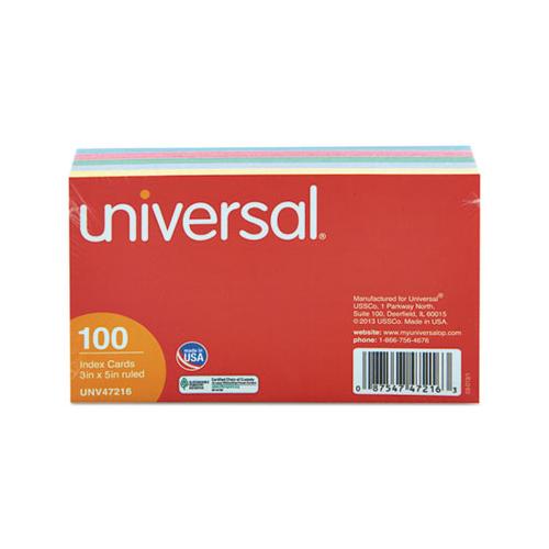 Index Cards, 3 X 5, Blue-violet-green-cherry-canary, 100-pack