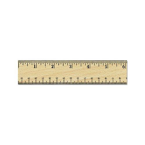 Flat Wood Ruler W-double Metal Edge, 12", Clear Lacquer Finish