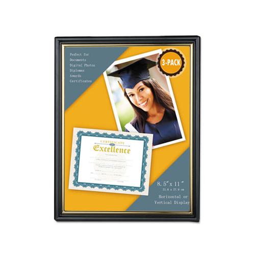 All Purpose Document Frame, 8.5 X 11 Insert, Black-gold, 3-pack