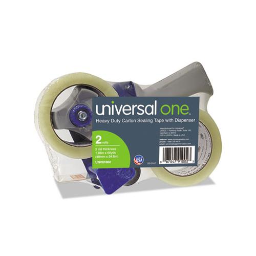 Heavy-duty Box Sealing Tape With Pistol Grip Dispenser, 3" Core, 1.88" X 60 Yds, Clear, 1 Dispenser And 2 Tape Rolls-pack
