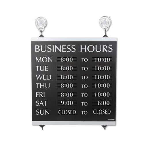 Century Series Business Hours Sign, Heavy-duty Plastic, 13 X 14, Black