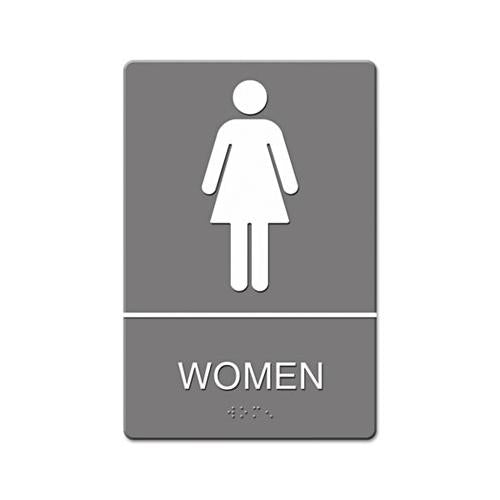 Ada Sign, Women Restroom Symbol W-tactile Graphic, Molded Plastic, 6 X 9, Gray