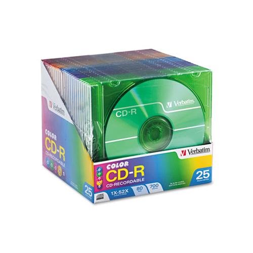 Cd-r Discs, 700mb-80min, 52x, Slim Jewel Cases, Assorted Colors, 25-pack