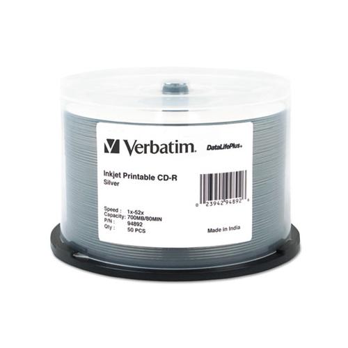 Cd-r Discs, Printable, 700mb-80min, 52x, Spindle, Silver, 50-pack