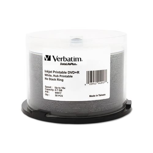 Inkjet Printable Dvd+r Discs, 4.7gb, 16x, Spindle, White, 50-pack