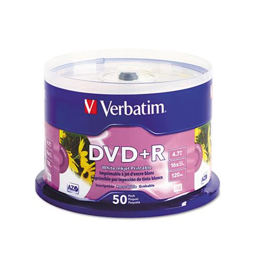 Inkjet Printable Dvd+r Discs, White, 50-pack