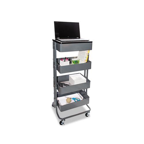 Multi-use Storage Cart-stand-up Workstation, 15.25w X 11.25d X 18.5 To 39h, Gray