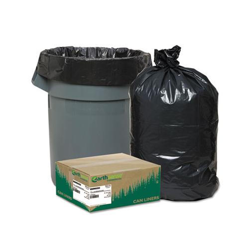 Linear Low Density Recycled Can Liners, 60 Gal, 1.25 Mil, 38" X 58", Black, 100-carton