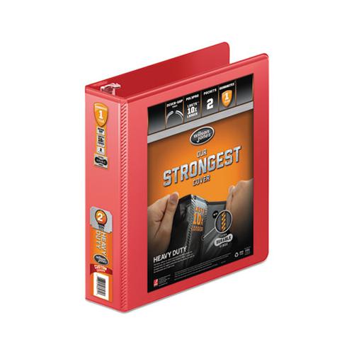 Heavy-duty Round Ring View Binder With Extra-durable Hinge, 3 Rings, 2" Capacity, 11 X 8.5, Red