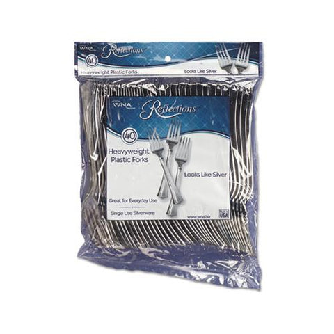 Reflections Heavyweight Plastic Utensils, Fork, Silver, 7", 40-pack, 8 Packs-carton